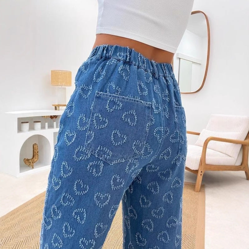 Damen Weite Jeanshose Floralmuster Eveloria