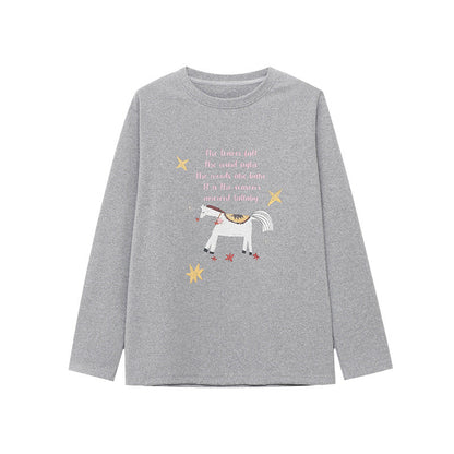 Damen Sweatshirt Einhorn-Print Rundhalsausschnitt Farbenfroh