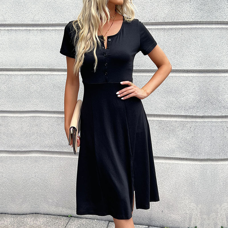 Damen Midi-Kleid mit Knöpfen und Seitenschlitz Eveloria - Eveloria