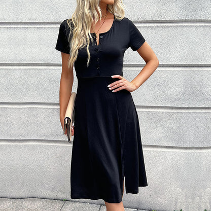 Damen Midi-Kleid mit Knöpfen und Seitenschlitz Eveloria - Eveloria