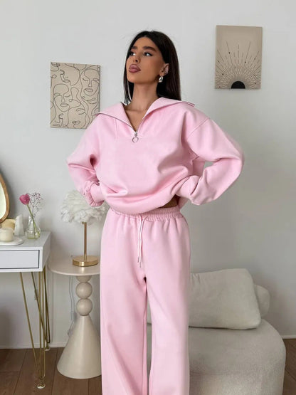 Damen Fleece Sportanzug Hochgeschlossener Kragen Praktischer