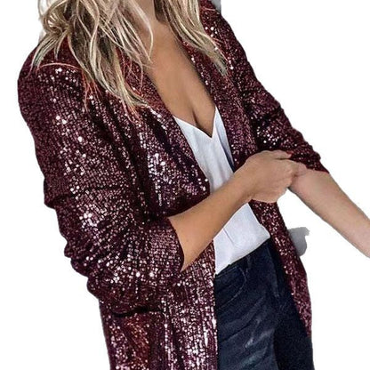 Damen Asymmetrische Blazerjacke Glitzernd Moderner Schnitt Eveloria