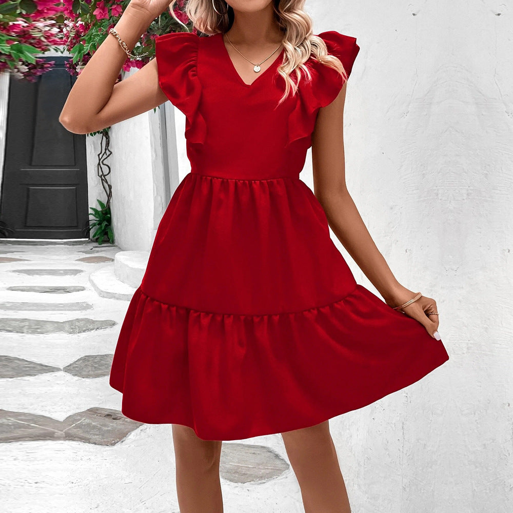 Damen Sommerkleid Volantärmel Offener Rücken Eveloria