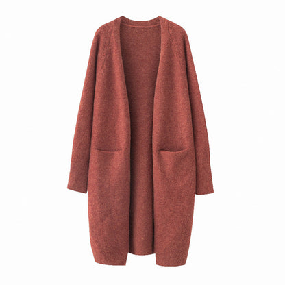 Damen Strickjacke Lässig Offener Schnitt Mit Taschen Beige