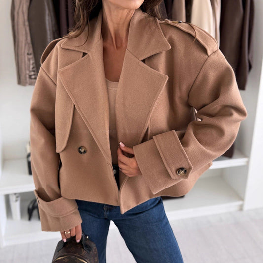 Damen Oversized Wolljacke Breites Revers Eveloria - Eveloria
