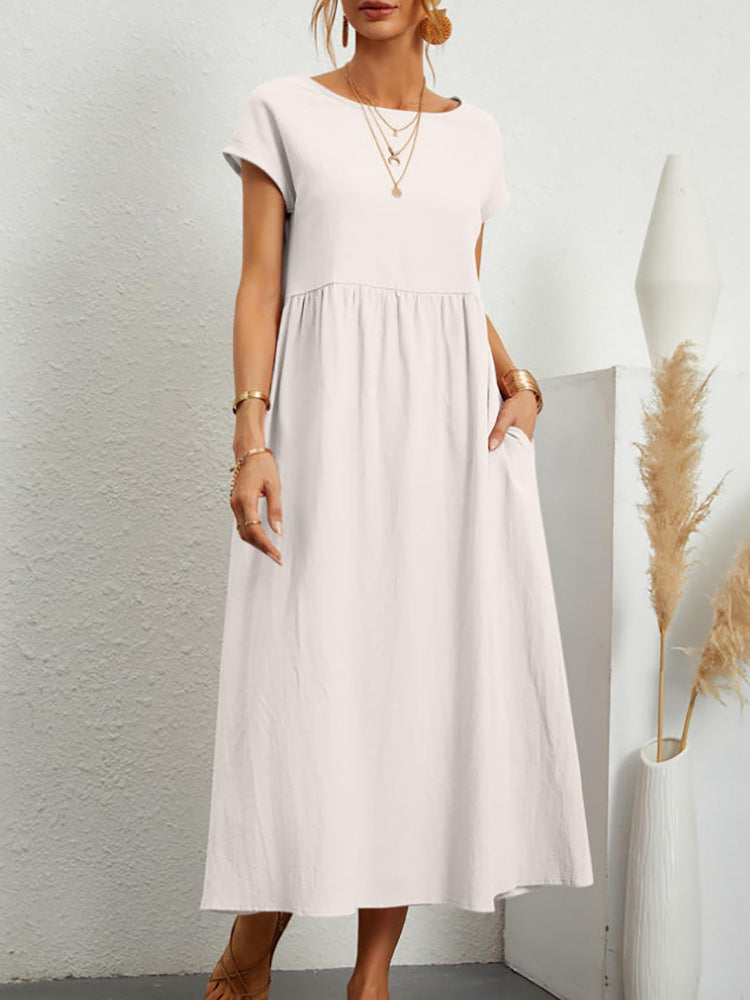 Eveloria Damen Midi-Kleid Ballonärmel mit Taschen