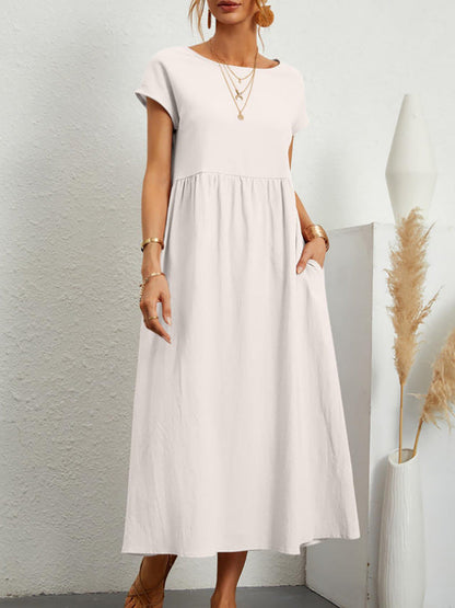 Eveloria Damen Midi-Kleid Ballonärmel mit Taschen
