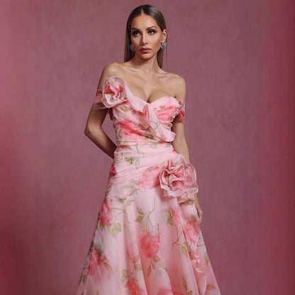 Damen Maxikleid Fließend Blumenmuster Elegant