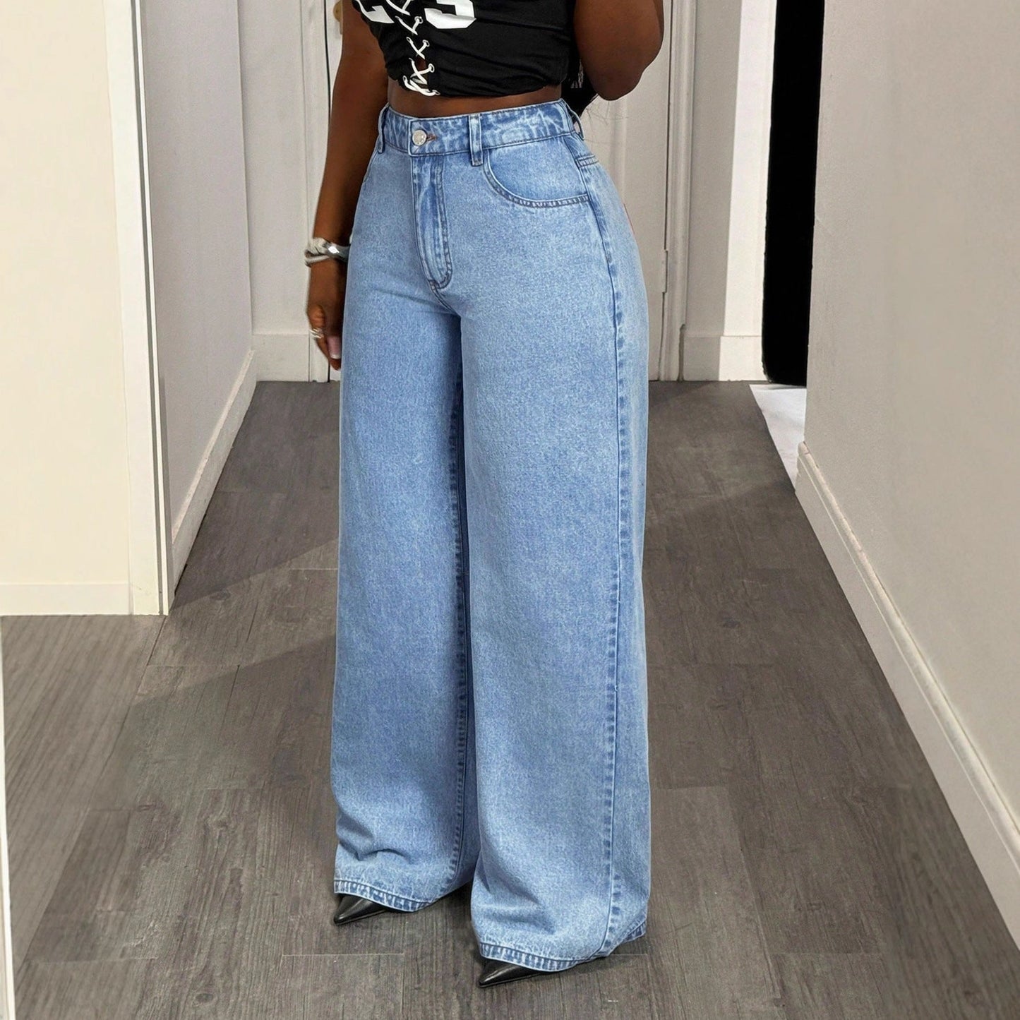 Damen High-Waist-Jeans Statement-Print Eveloria