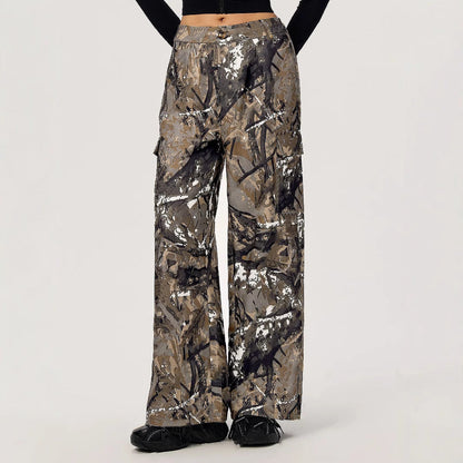 Damen Cargohose Camouflage Modern Baumwolle Beige