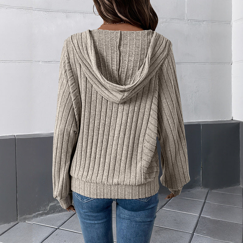 Damen Kapuzenpullover Strukturiertes Rippenmuster Eveloria