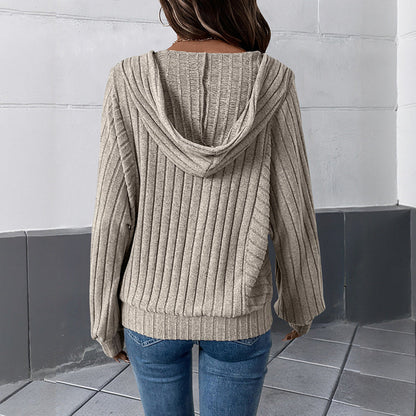 Damen Kapuzenpullover Strukturiertes Rippenmuster Eveloria
