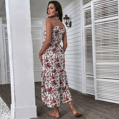 Damen Maxikleid Floralmuster Dekorativer Gürtel