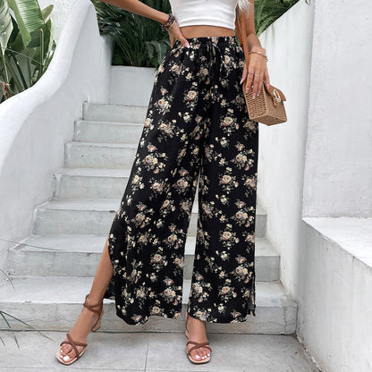 Damen Palazzo-Hose Floralmuster Seitenschlitze Eveloria