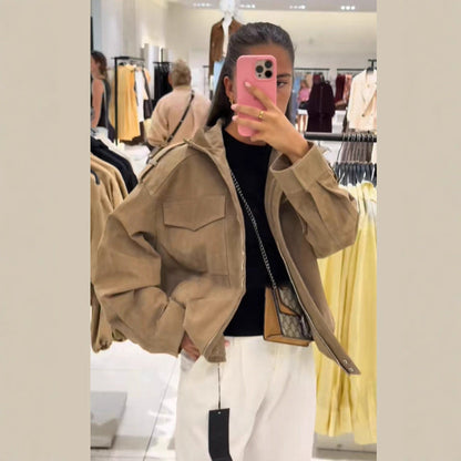 Damen Oversized Wildlederjacke Bequem