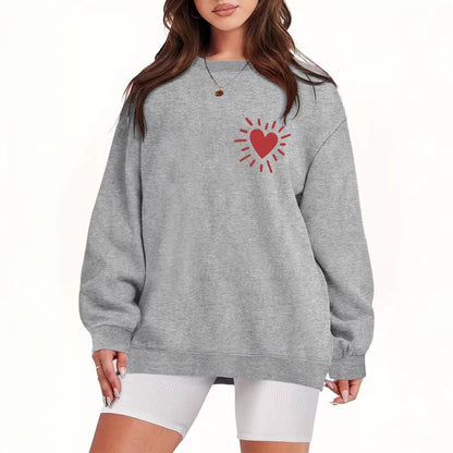 Damen Sweatshirt Lässig Übergroß Herzmotiv Grau