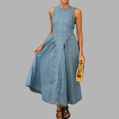 Damen Maxikleid Jeans A-Linie Moderner Schnitt Eveloria