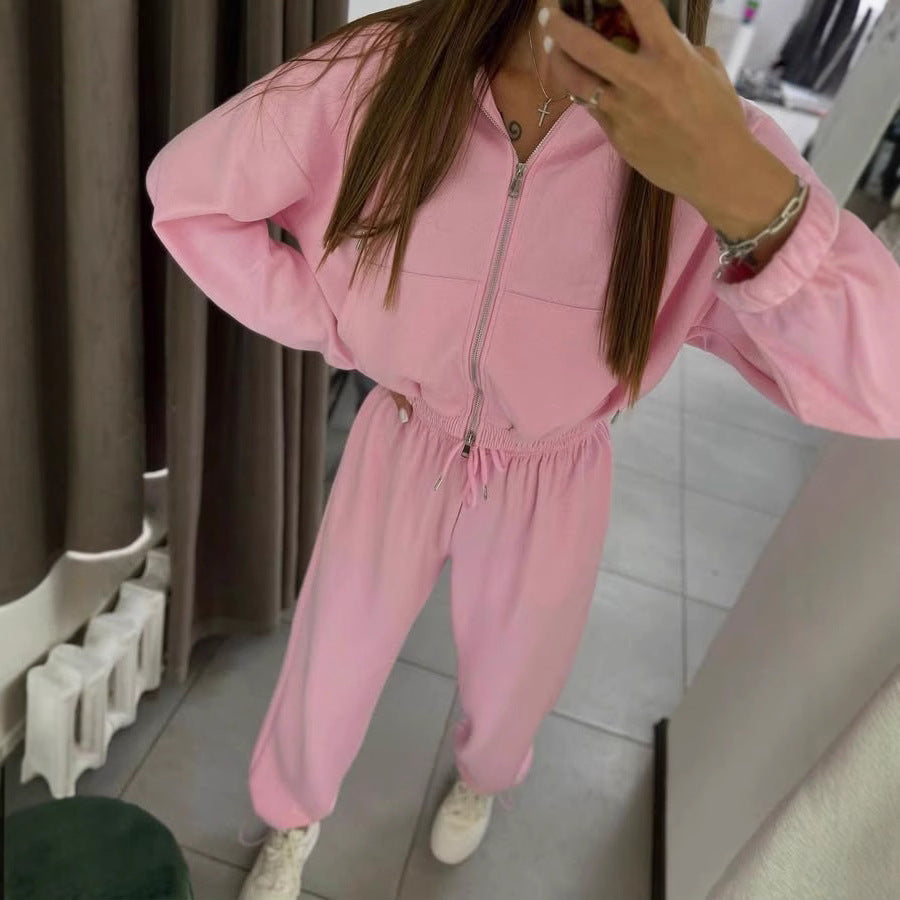 Damen Sportliches Kapuzen-Set Cropped Oberteil Jogginghosen