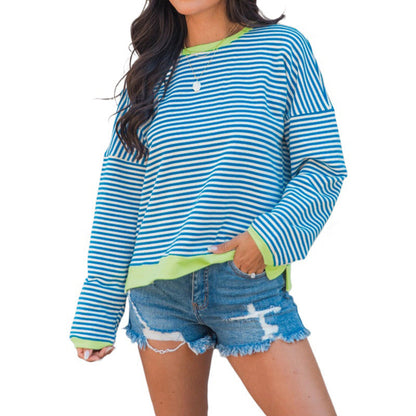 Damen Langarmshirt Gestreift Kontrastakzente Eveloria