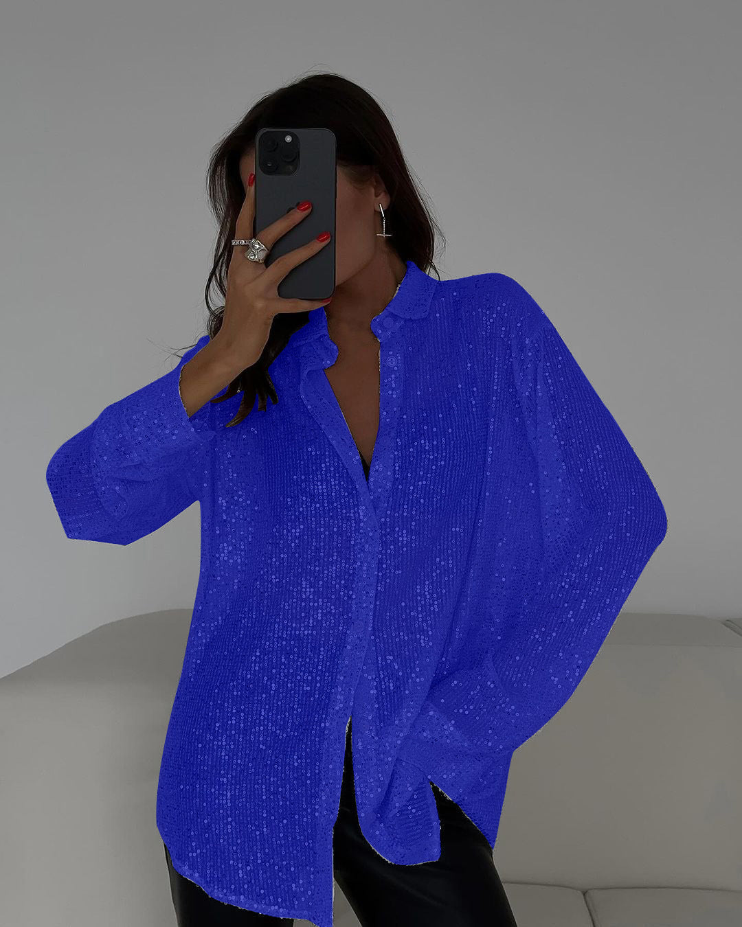 Damen Glitzerbluse Schimmernde Textur Lässiger Schnitt