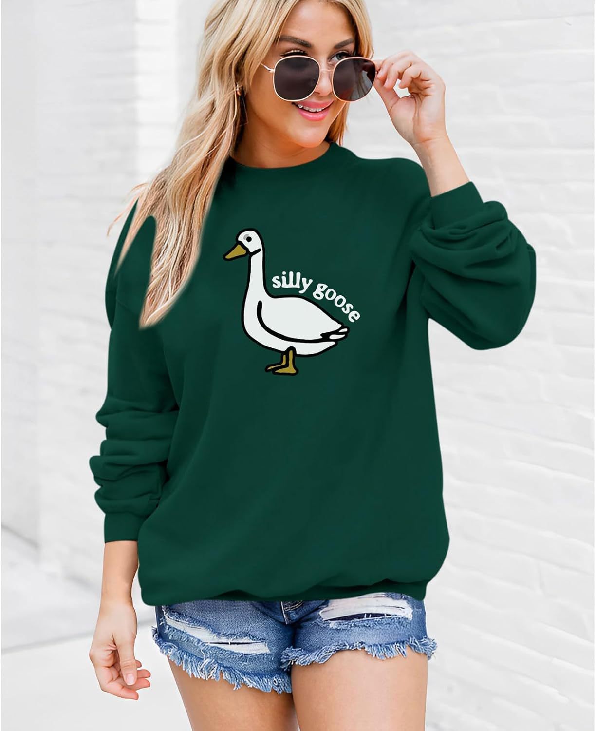 Damen Sweatshirt Entenmotiv Lässig Grün Eveloria