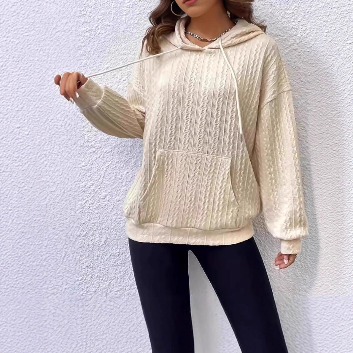 Damen Hoodie Strickdesign Bequem Grau Eveloria