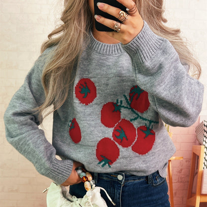 Damen Strickpullover Tomatenmuster Lässig