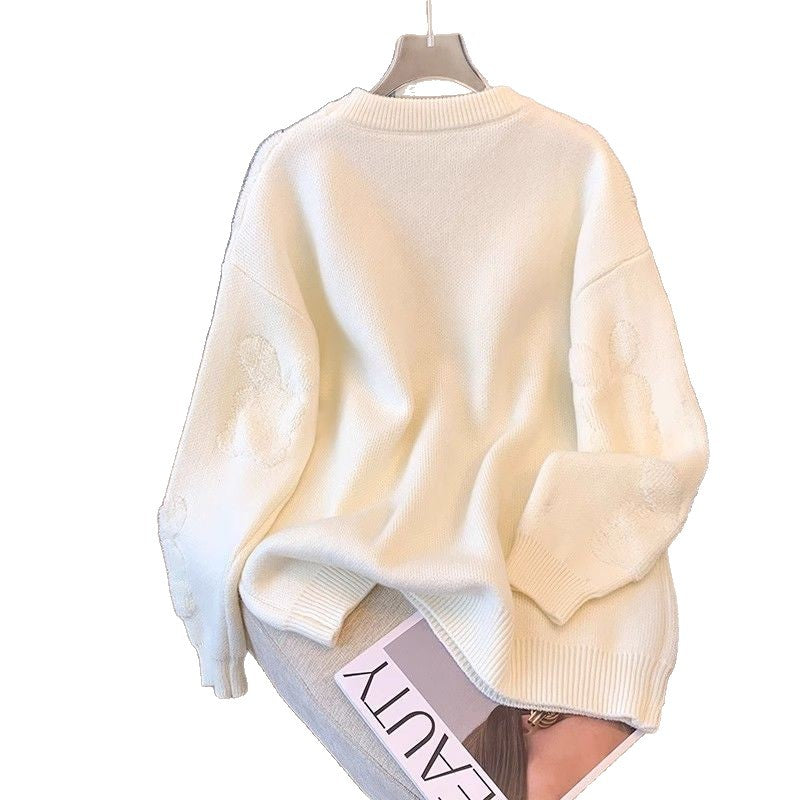 Damen Pullover Kuscheliger Oversized Look mit Tierapplikationen Grau