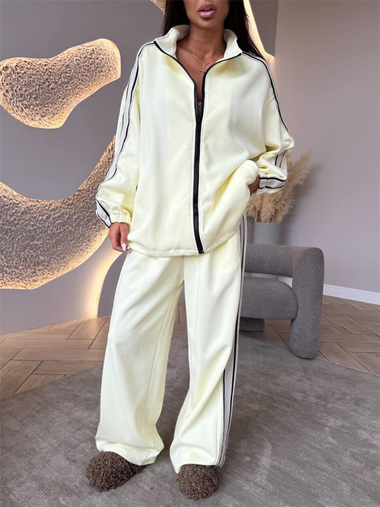 Damen Fleece Jogging Set Hochschlitze Grau Eveloria