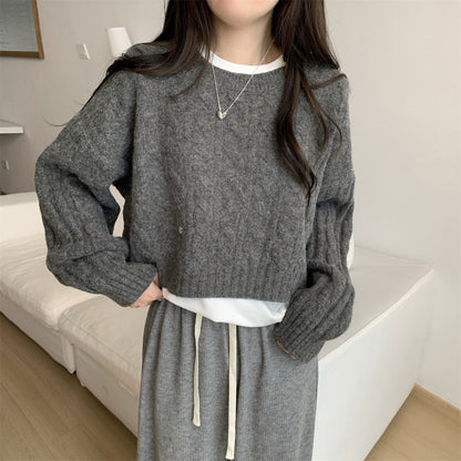 Damen Grobstrickpullover Lässig Zopfmuster Eveloria