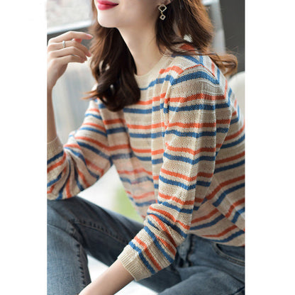 Damen Strickpullover Streifenmuster Eveloria