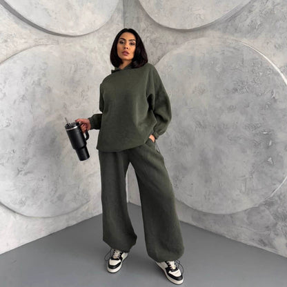 Damen Hoodie Jogginghose Set Weite Bequem Grau