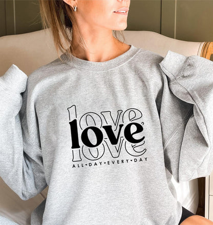 Damen Sweatshirt Voluminöse Ärmel Love-Print Grau Eveloria