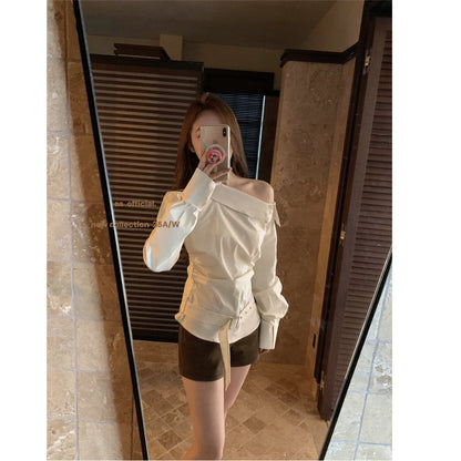 Damen Off-Shoulder- mit Gürtel Elegant
