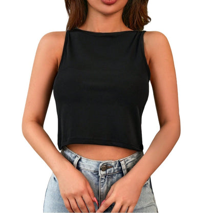 Damen Crop- Rundhalsausschnitt Figurbetonter Stoff Eveloria