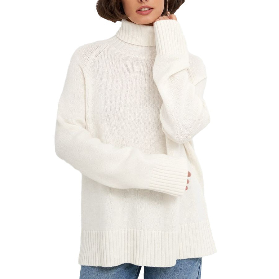 Damen Strickpullover Hochkragen Lässig