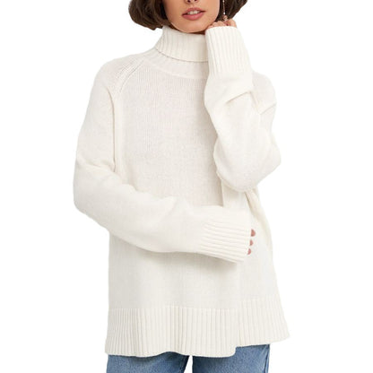 Damen Strickpullover Hochkragen Lässig