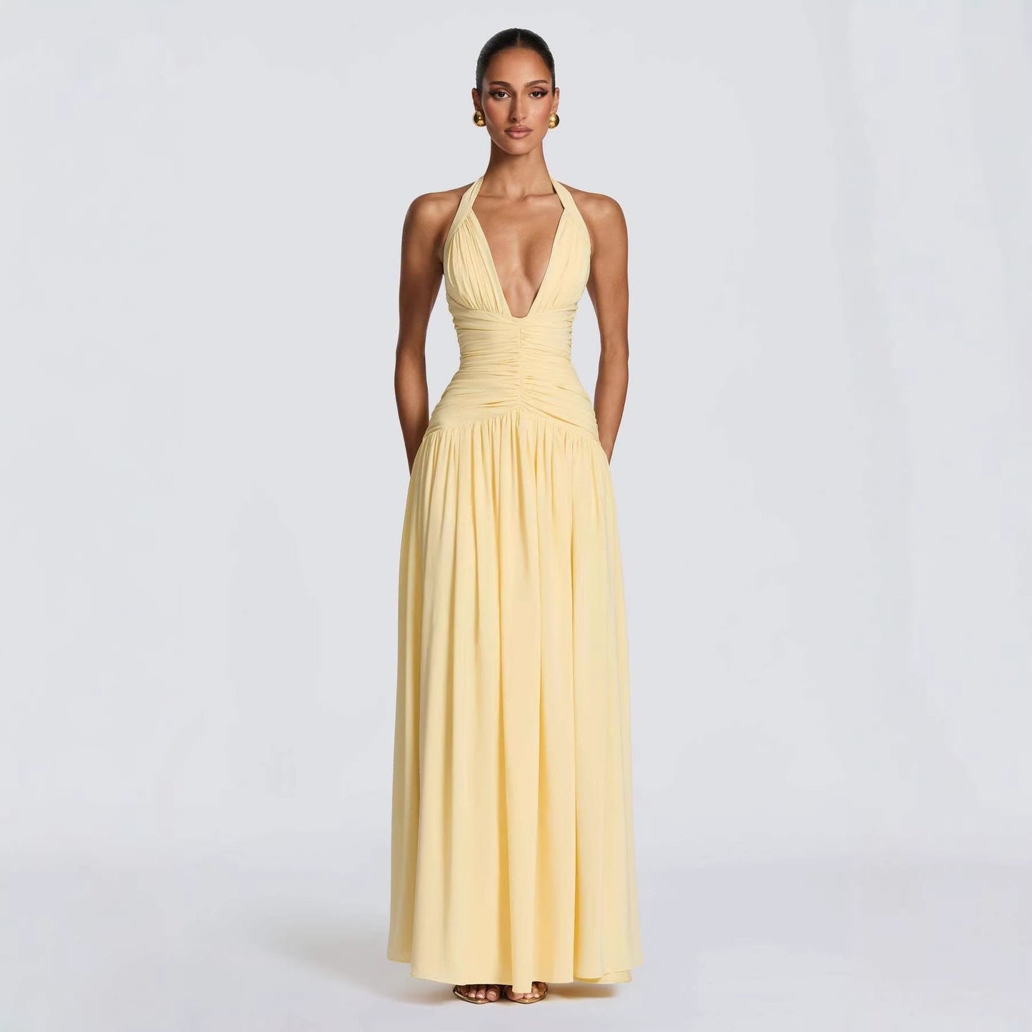 Damen Maxikleid mit Halterlosem Ausschnitt und Faltenwurf