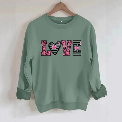 Damen Sweatshirt Leopardenherz-Design Komfortschnitt Grau
