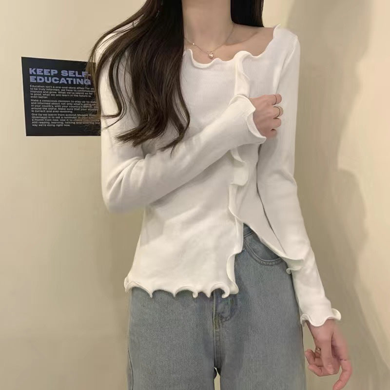 Damen Langarmoberteil Wellen-Saum Elegantes Design