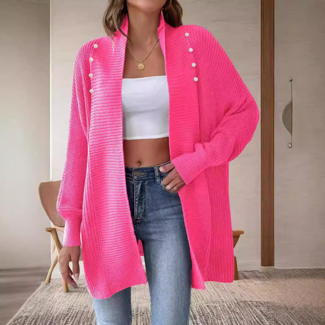 Damen Strickjacke Perlenknöpfe Elegantes Design Eveloria