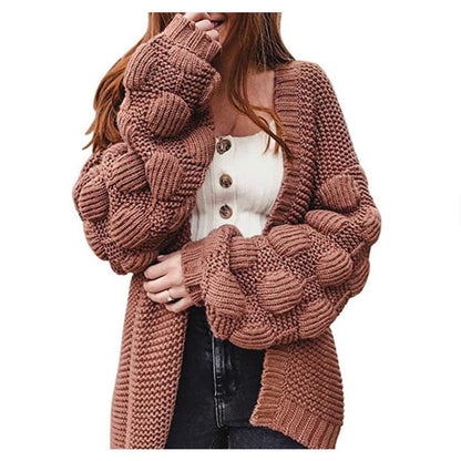 Damen Strickcardigan Voluminöse Ärmel Elegante Silhouette - Eveloria