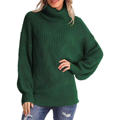 Damen Strickpullover Hochkragen Strukturmaschen Optik