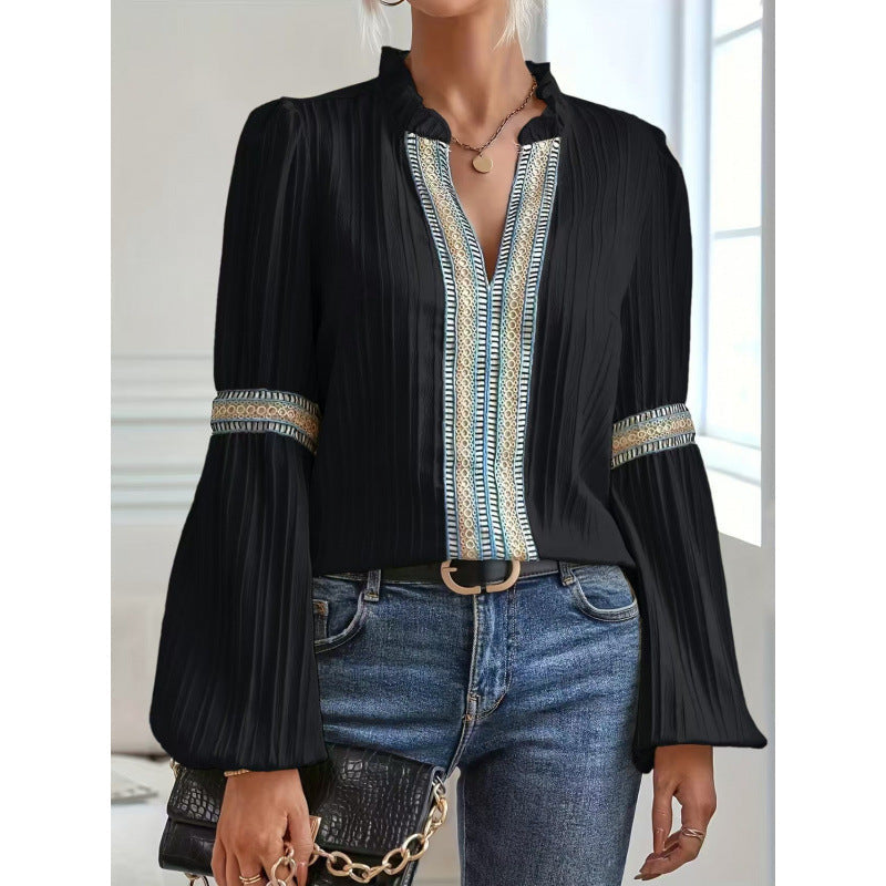 Damen Plisseebluse Rüschendetails Eveloria