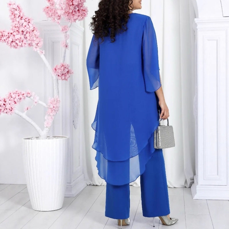 Damen Tunika mit transparenter Überlagerung und elegante Hose