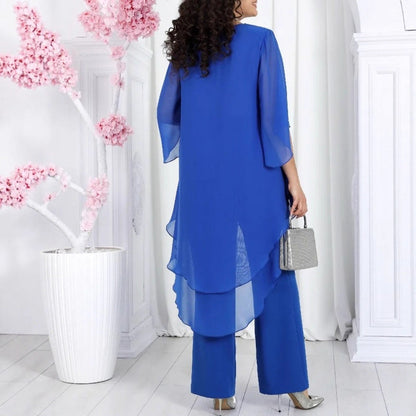 Damen Tunika mit transparenter Überlagerung und elegante Hose