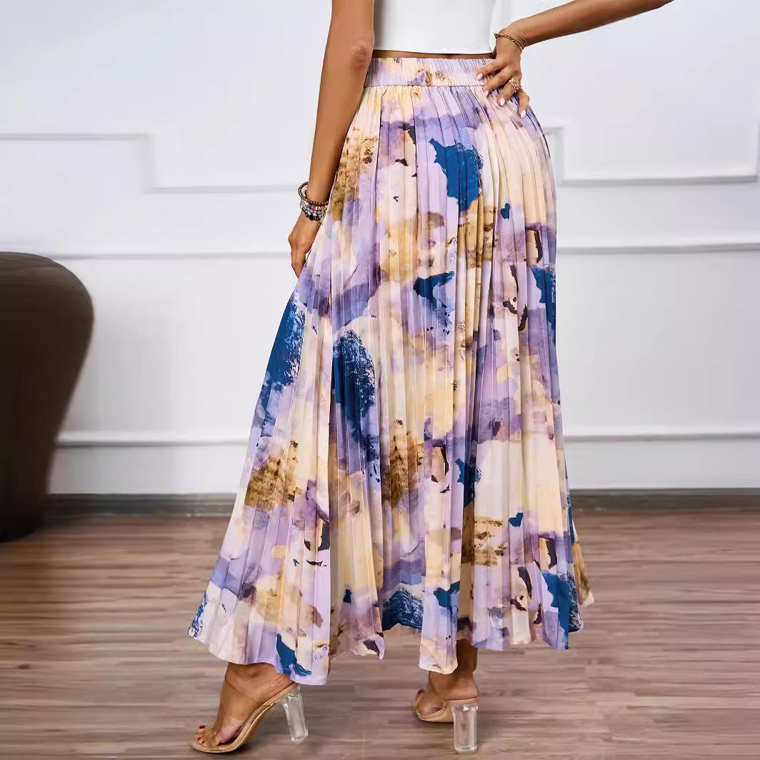 Damen Maxirock Plissiert Floralmuster Eveloria