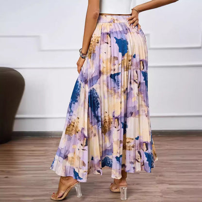 Damen Maxirock Plissiert Floralmuster Eveloria