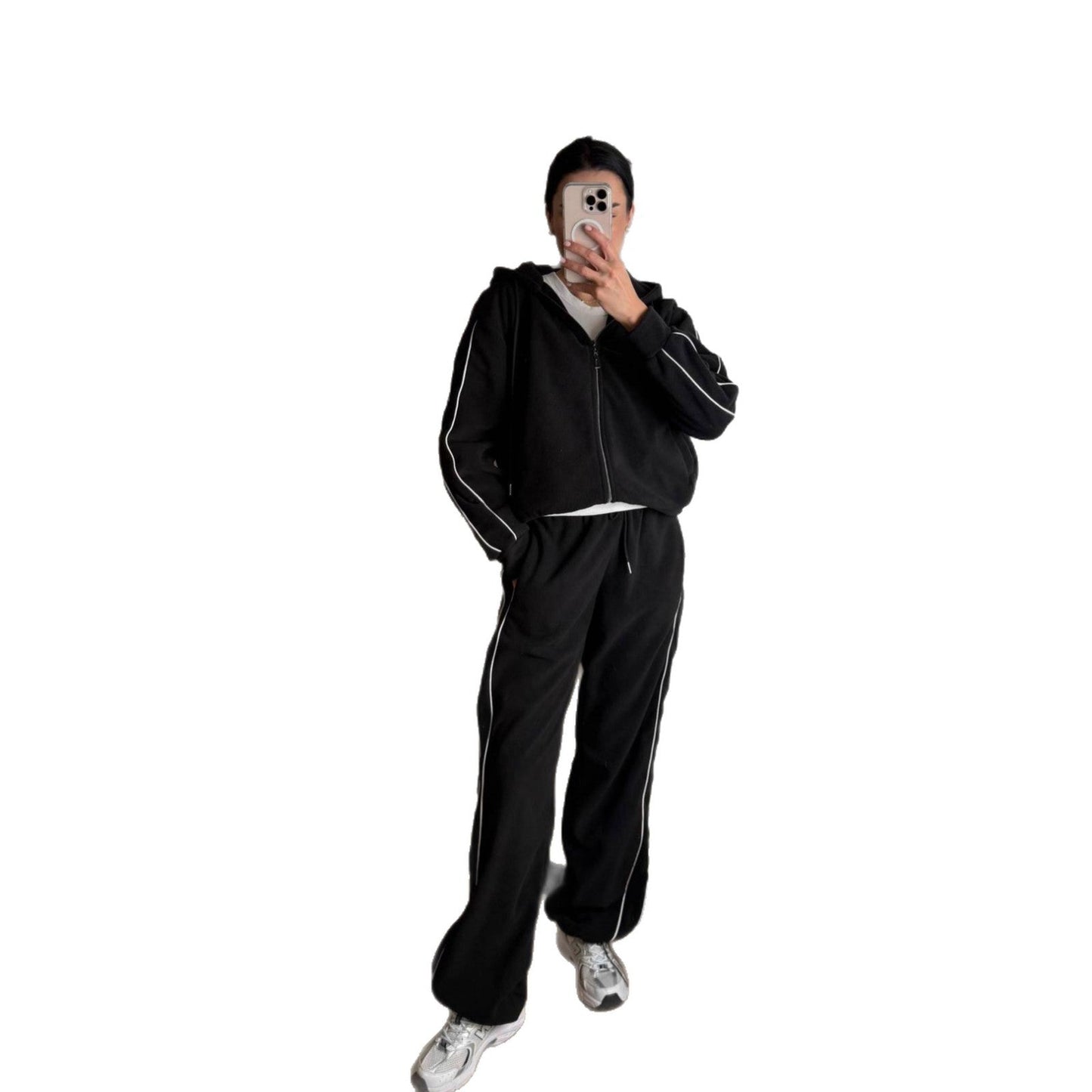 Damen Fleece-Anzug-Set Sportlich mit Reißverschluss und Seitlichen