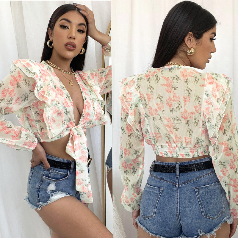 Damen Bluse Rüschen Floralmuster Eveloria - Eveloria